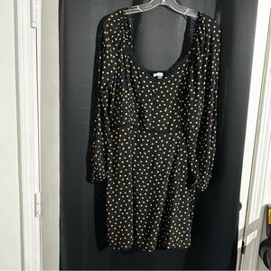 American Eagle Black and Gold Polka Dot Dress. Cottage Core. Size XL.